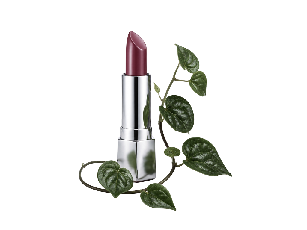 Decorative plum lipstick and plant